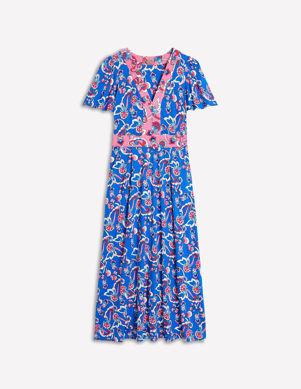 Ellie Flutter Maxi Tea Dress - Kingfisher Blue, Foliage Trail