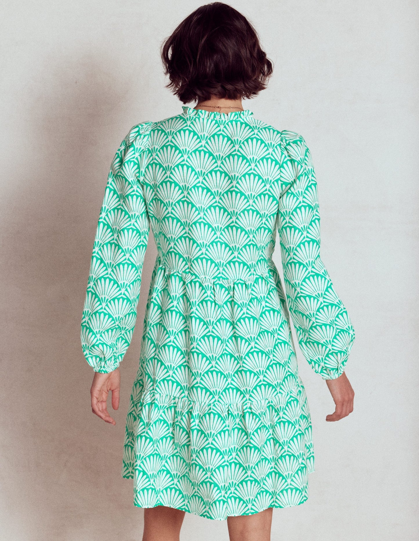 Esme Linen Short Dress - Aquamarine Blue, Deco Palm