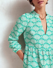 Esme Linen Short Dress - Aquamarine Blue, Deco Palm