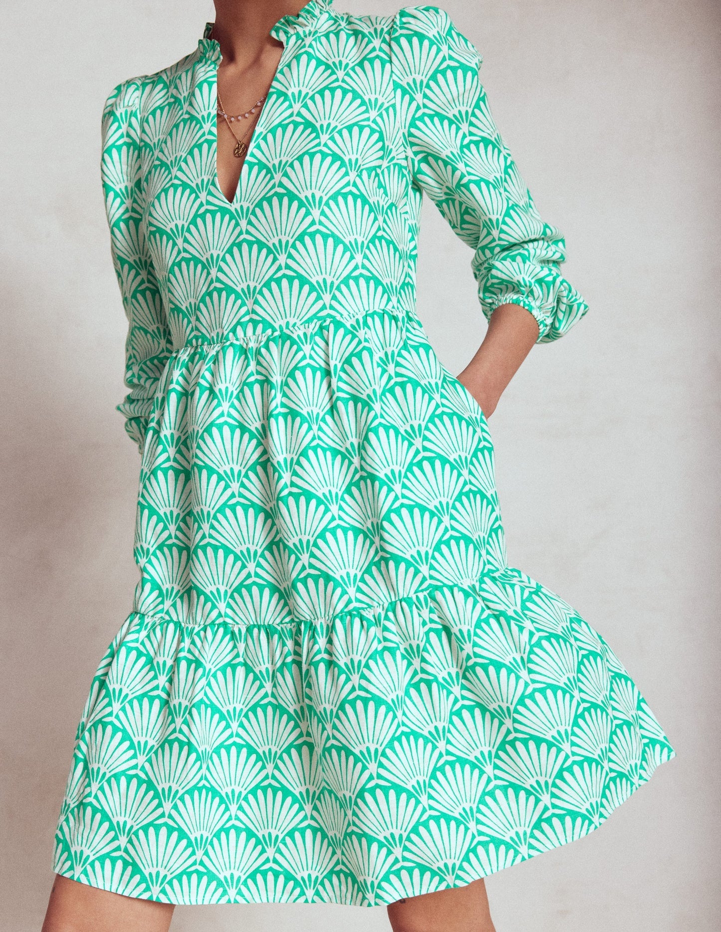 Esme Linen Short Dress - Aquamarine Blue, Deco Palm