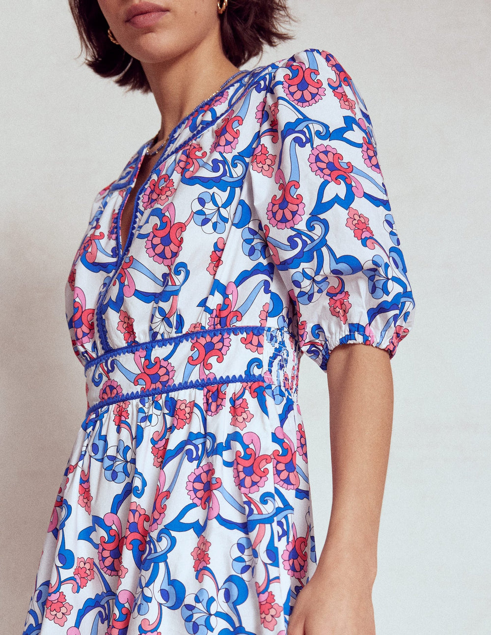 Rhea Embroidered Midi Dress - Ivory, Foliage Trail