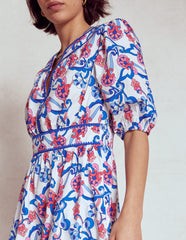 Rhea Embroidered Midi Dress - Ivory, Foliage Trail