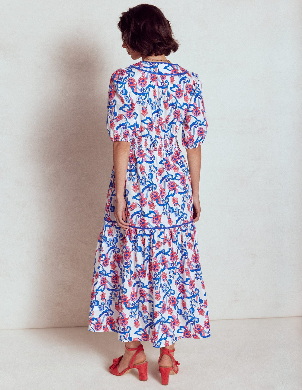 Rhea Embroidered Midi Dress - Ivory, Foliage Trail