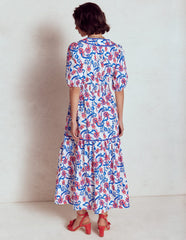 Rhea Embroidered Midi Dress - Ivory, Foliage Trail