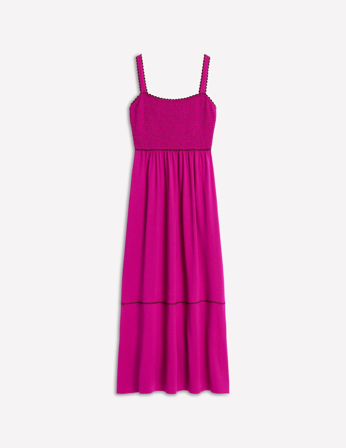 Smocked Trim Maxi Dress - Fuchsia