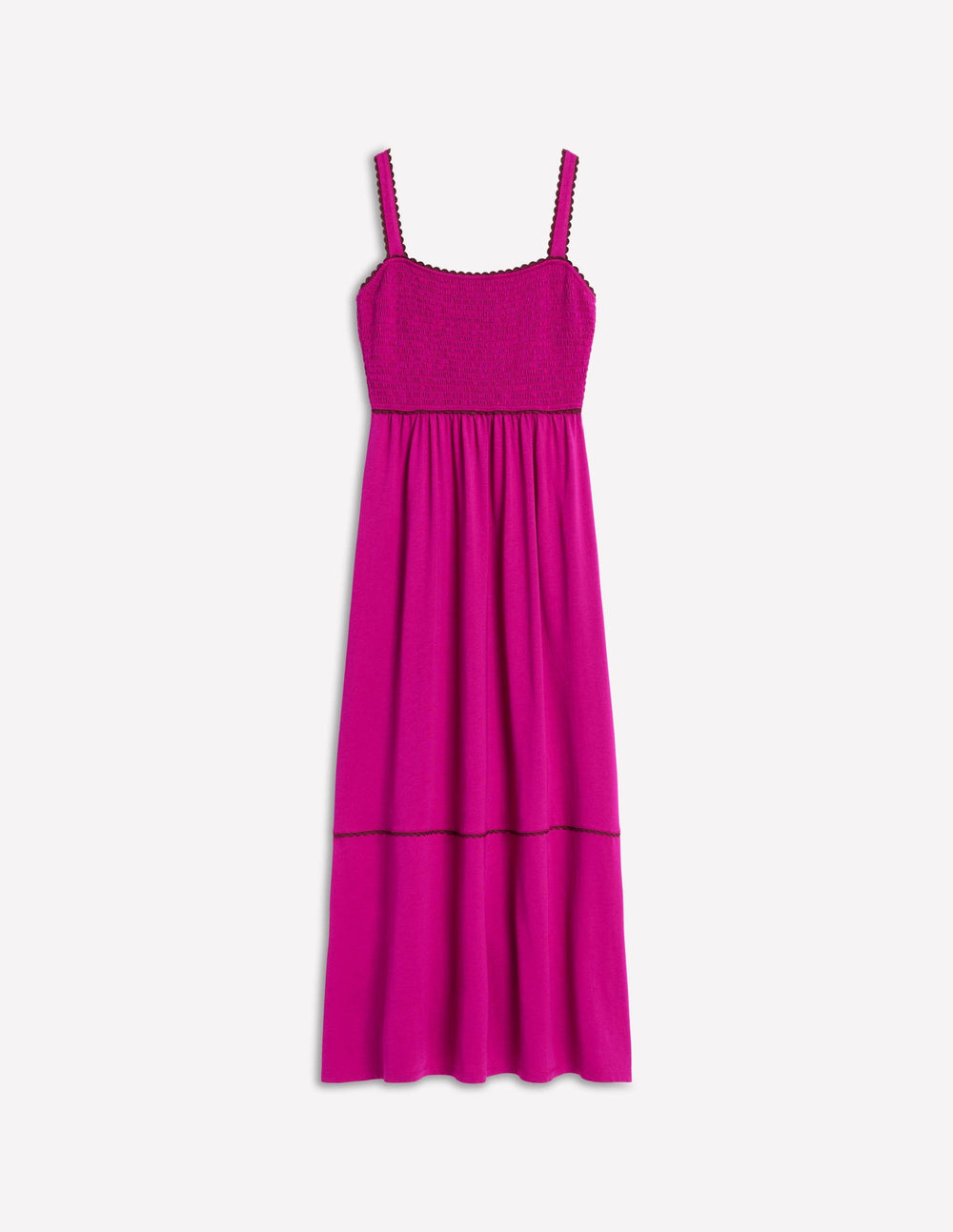 Smocked Trim Maxi Dress - Fuchsia