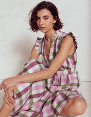 Wren Double Cloth Midi Dress - Pink and Green Multigingham