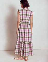 Wren Double Cloth Midi Dress - Pink and Green Multigingham
