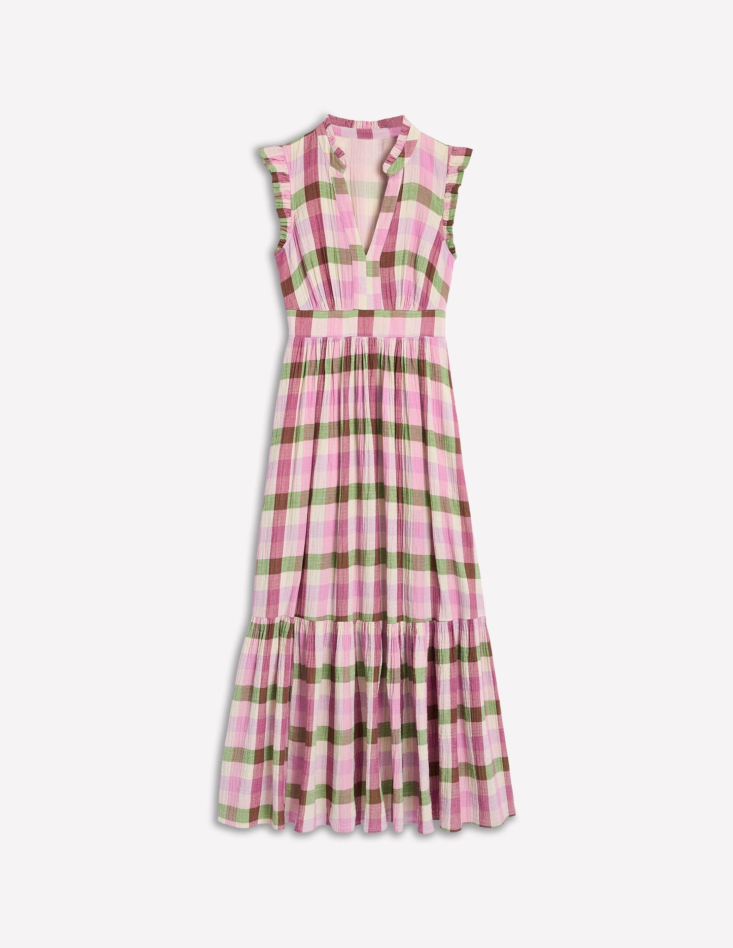 Wren Double Cloth Midi Dress - Pink and Green Multigingham