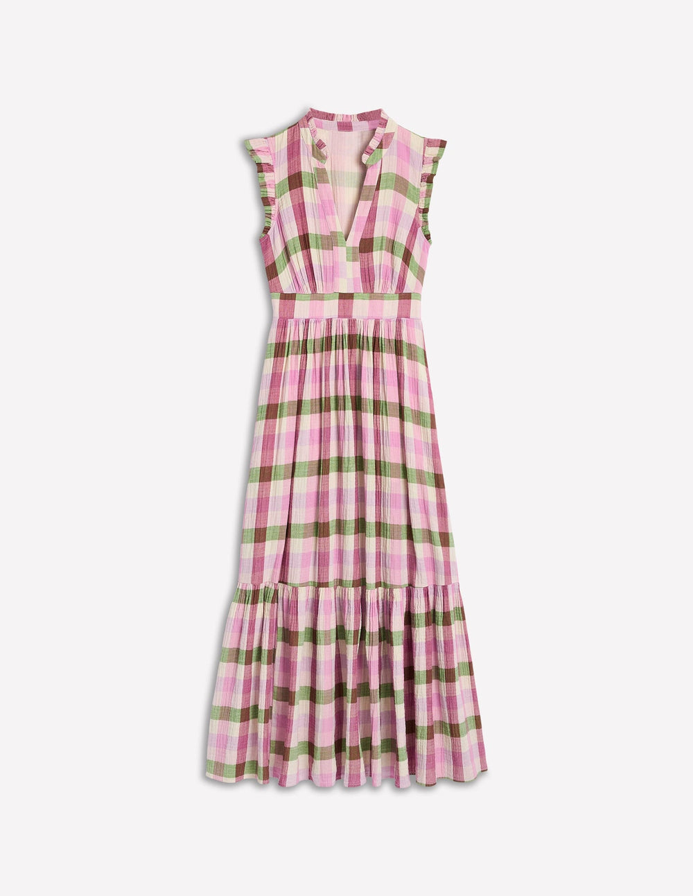 Wren Double Cloth Midi Dress - Pink and Green Multigingham