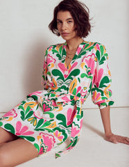 Cleo Linen Tie Waist Dress - Multi, Freesia Stamp