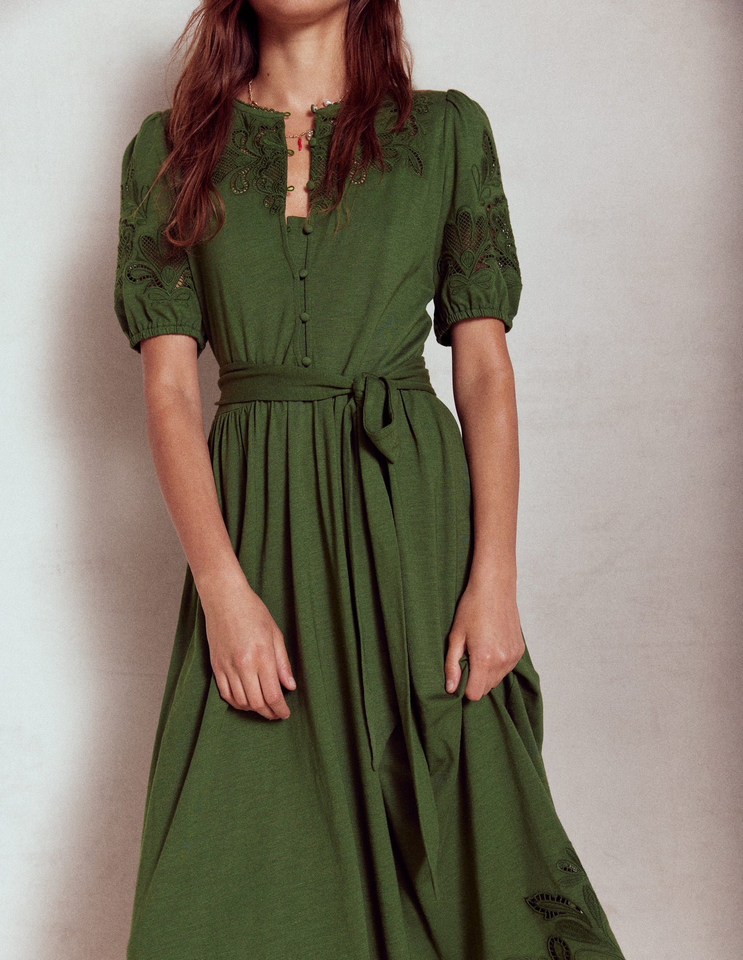 Cutwork Detail Midi Dress - Green Fir