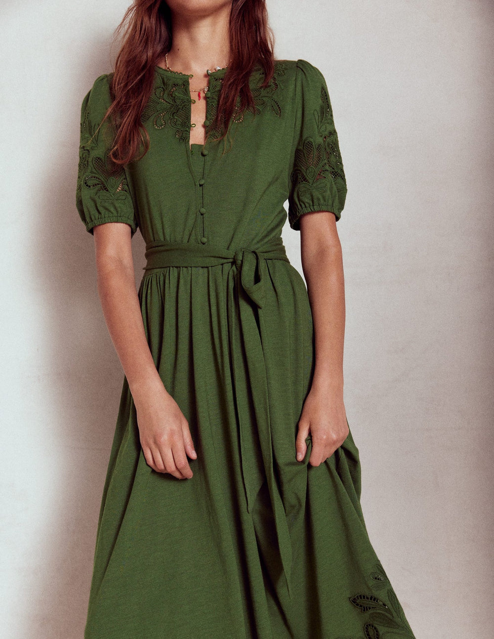 Cutwork Detail Midi Dress - Green Fir