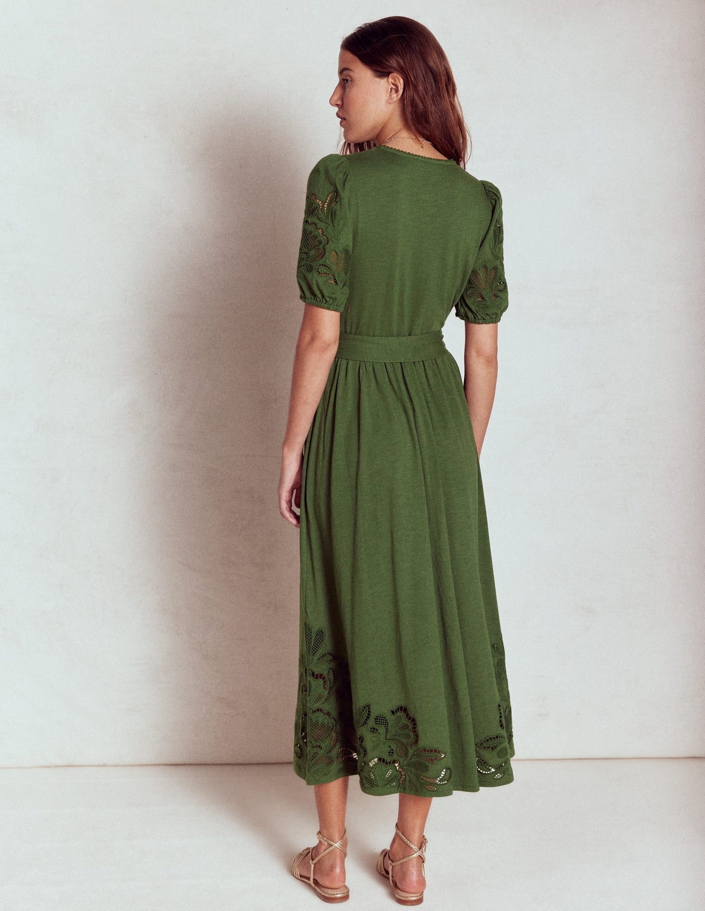 Cutwork Detail Midi Dress - Green Fir