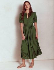 Cutwork Detail Midi Dress - Green Fir