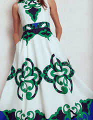 Sleeveless Linen Blend Dress - Ivory, Ornate Reflection