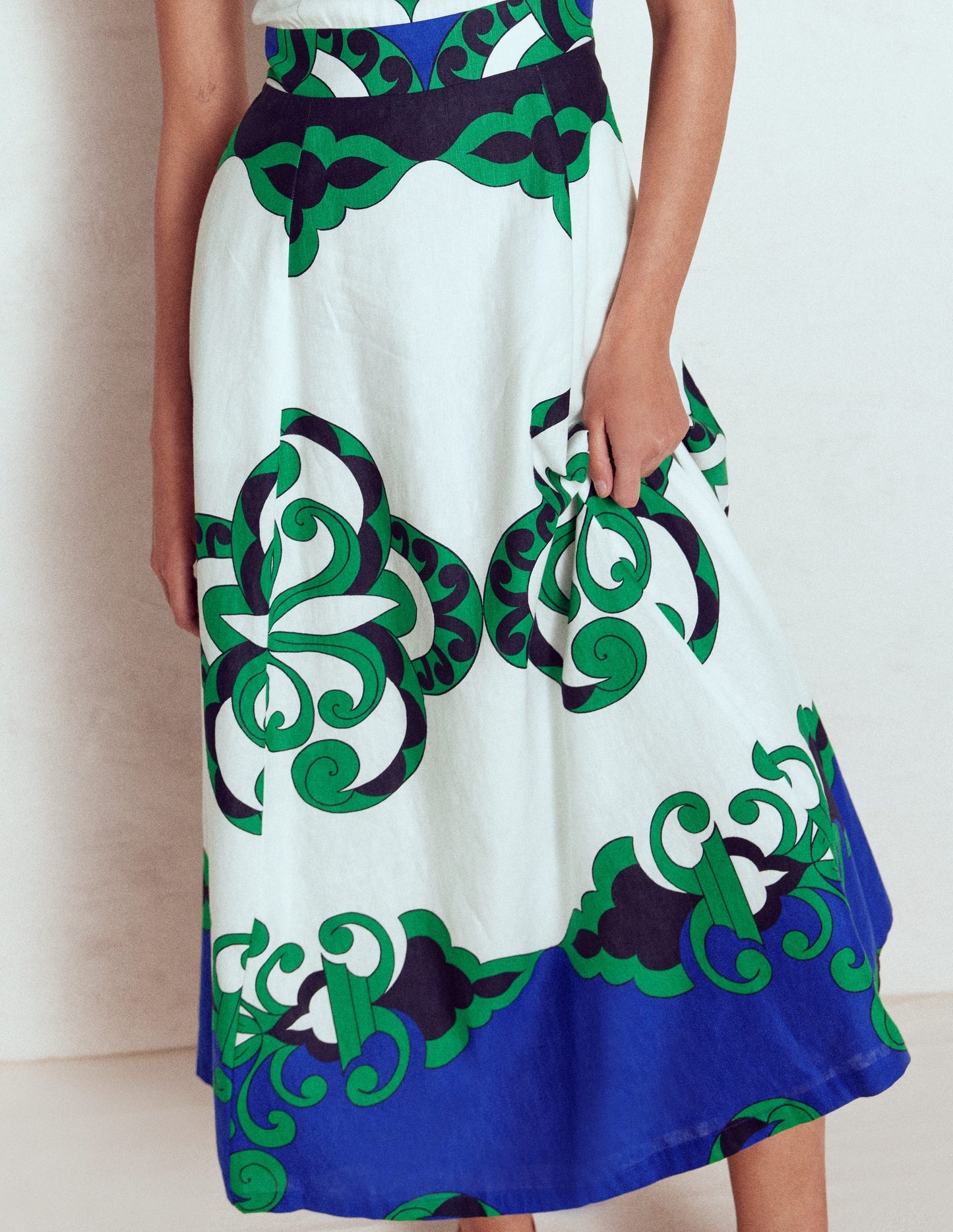 Sleeveless Linen Blend Dress - Ivory, Ornate Reflection