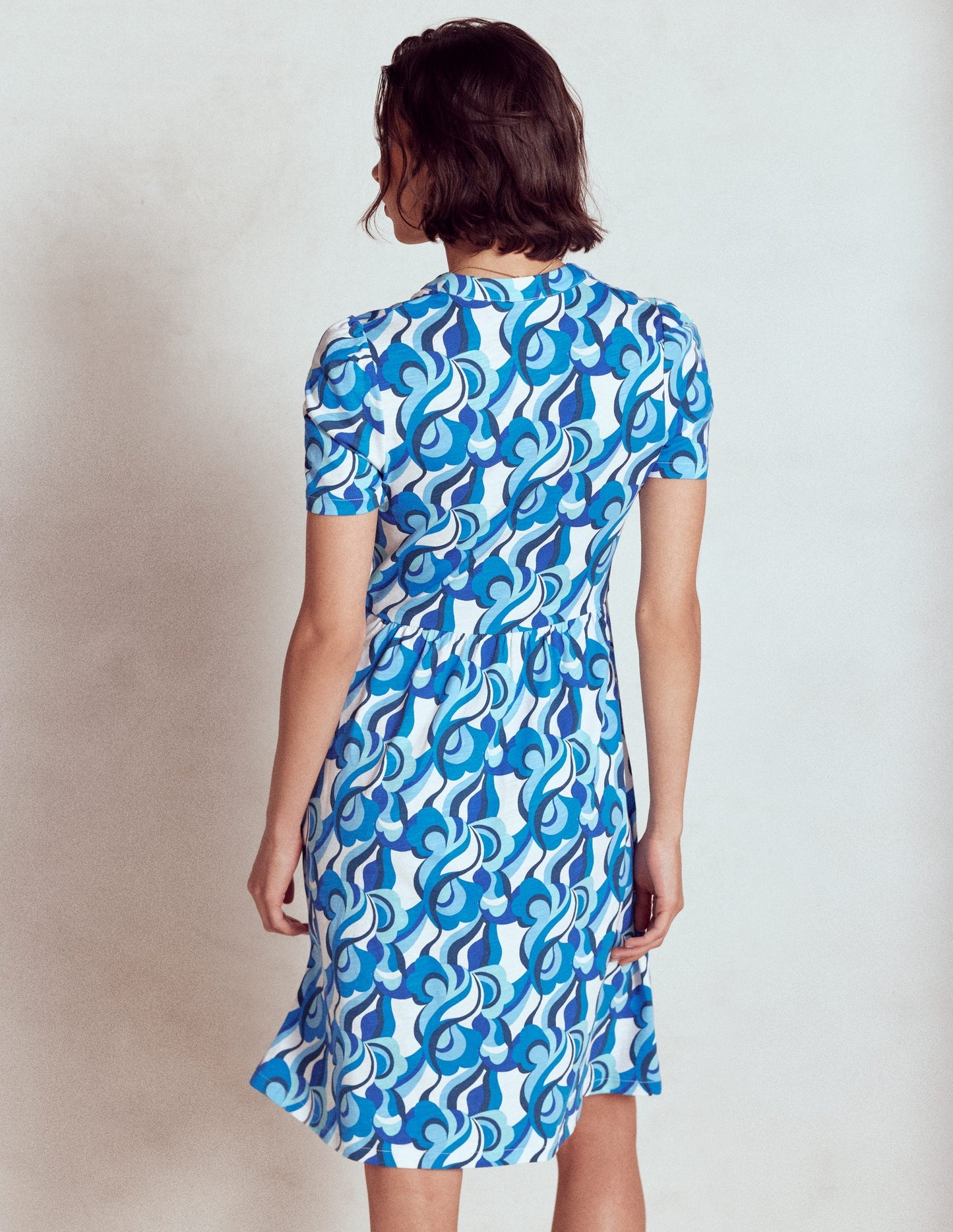 Naomi Short Sleeve Dress - Blue, Abstract Swirl