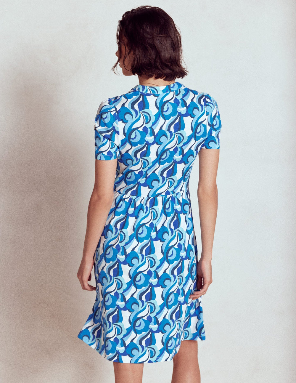 Naomi Short Sleeve Dress - Blue, Abstract Swirl