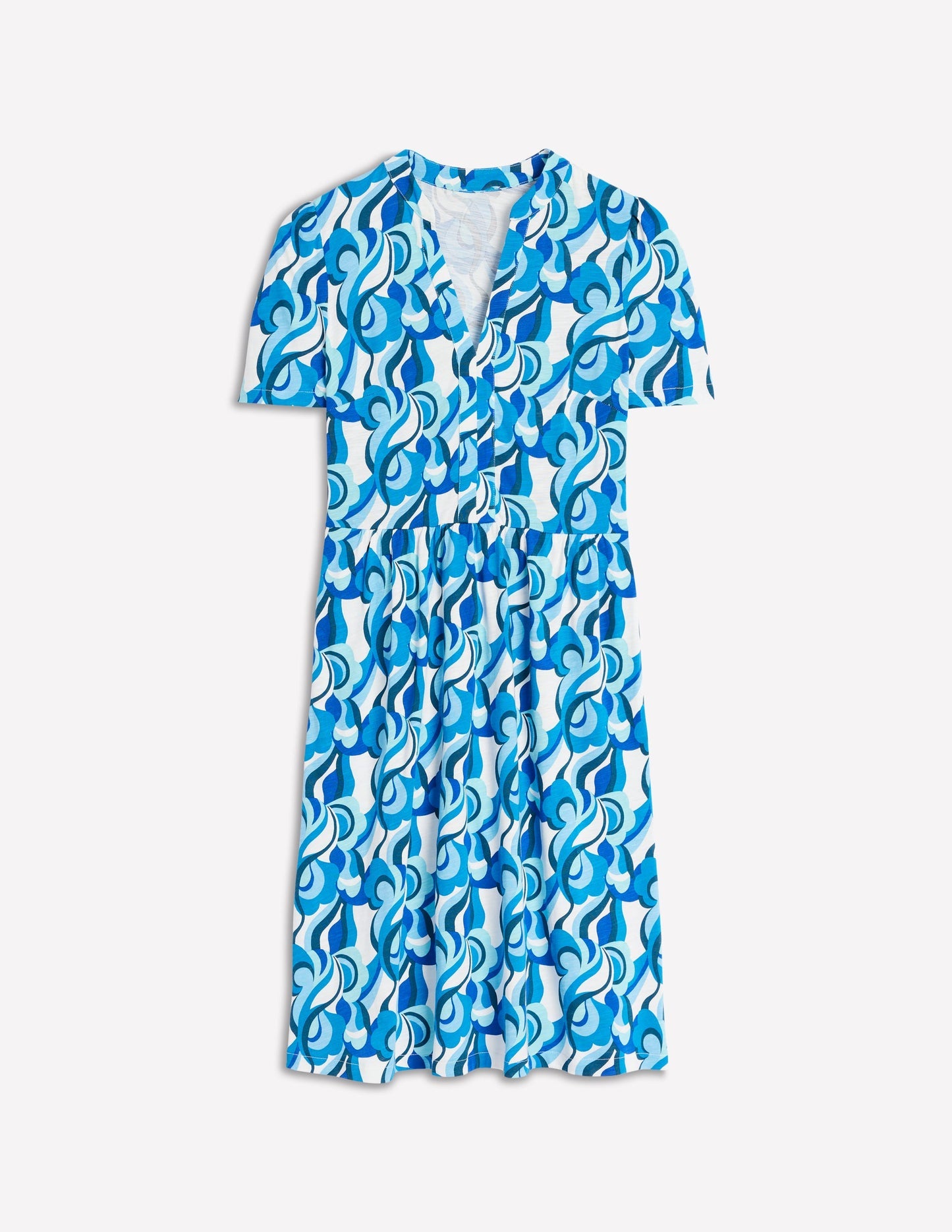 Naomi Short Sleeve Dress - Blue, Abstract Swirl