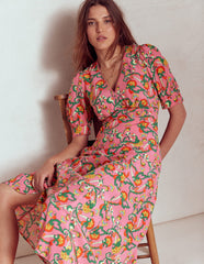 Rosie Godet Tea Dress - Pink Rose, Foliage Trail