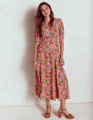 Rosie Godet Tea Dress - Pink Rose, Foliage Trail