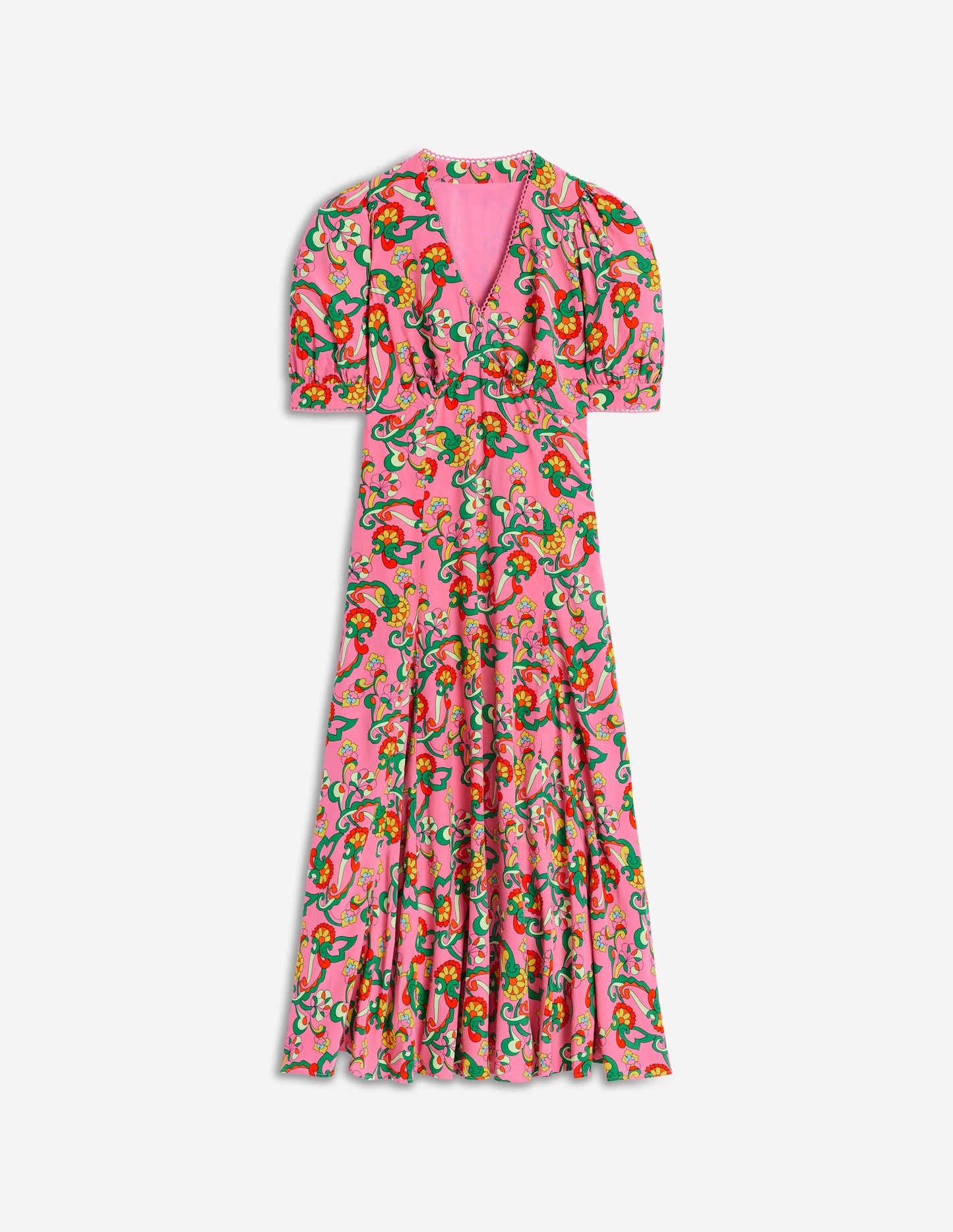 Rosie Godet Tea Dress - Pink Rose, Foliage Trail