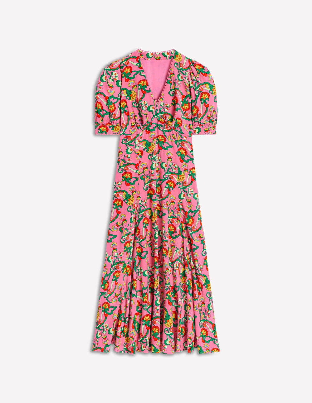Rosie Godet Tea Dress - Pink Rose, Foliage Trail