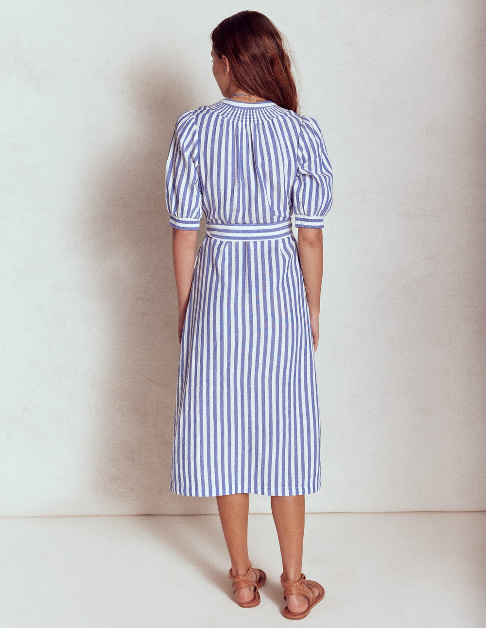 Ada Double Cloth Midi Dress - Bright Blue Stripe