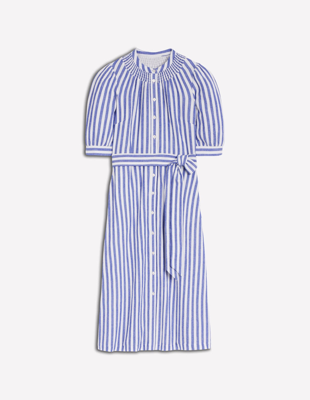 Ada Double Cloth Midi Dress - Bright Blue Stripe