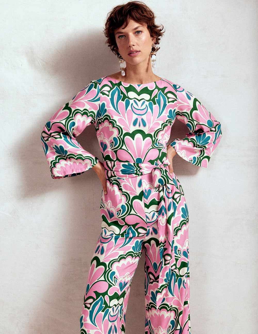 Kimono Sleeve Jumpsuit - Meadowsweet Pink, Freesia