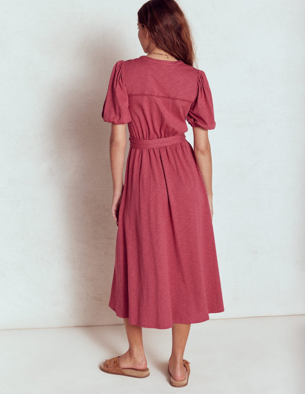 Sofia Trim Jersey Midi Dress - Terracotta Red