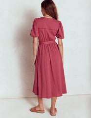 Sofia Trim Jersey Midi Dress - Terracotta Red