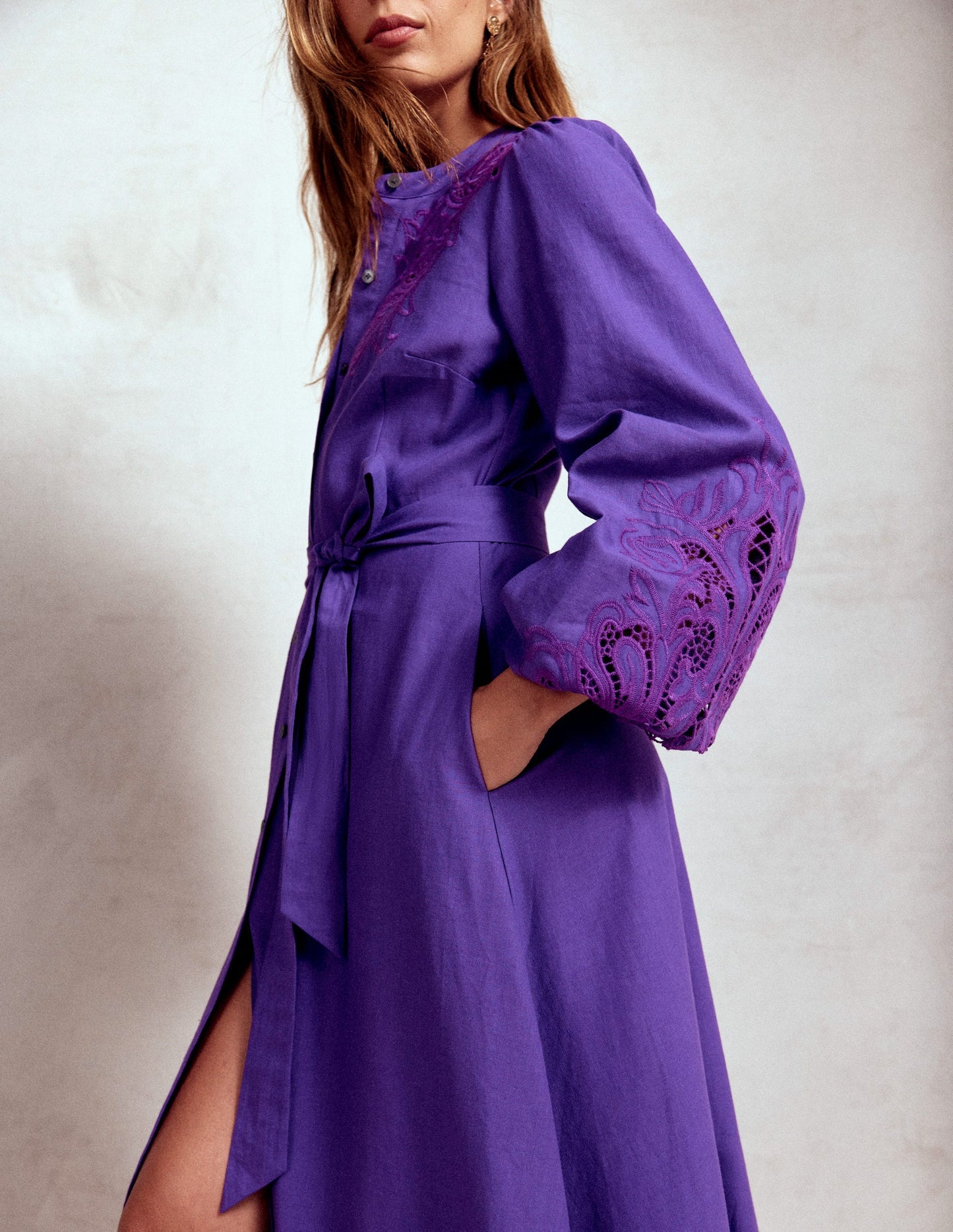 Mae Linen Blend Shirt Dress - Royal Purple