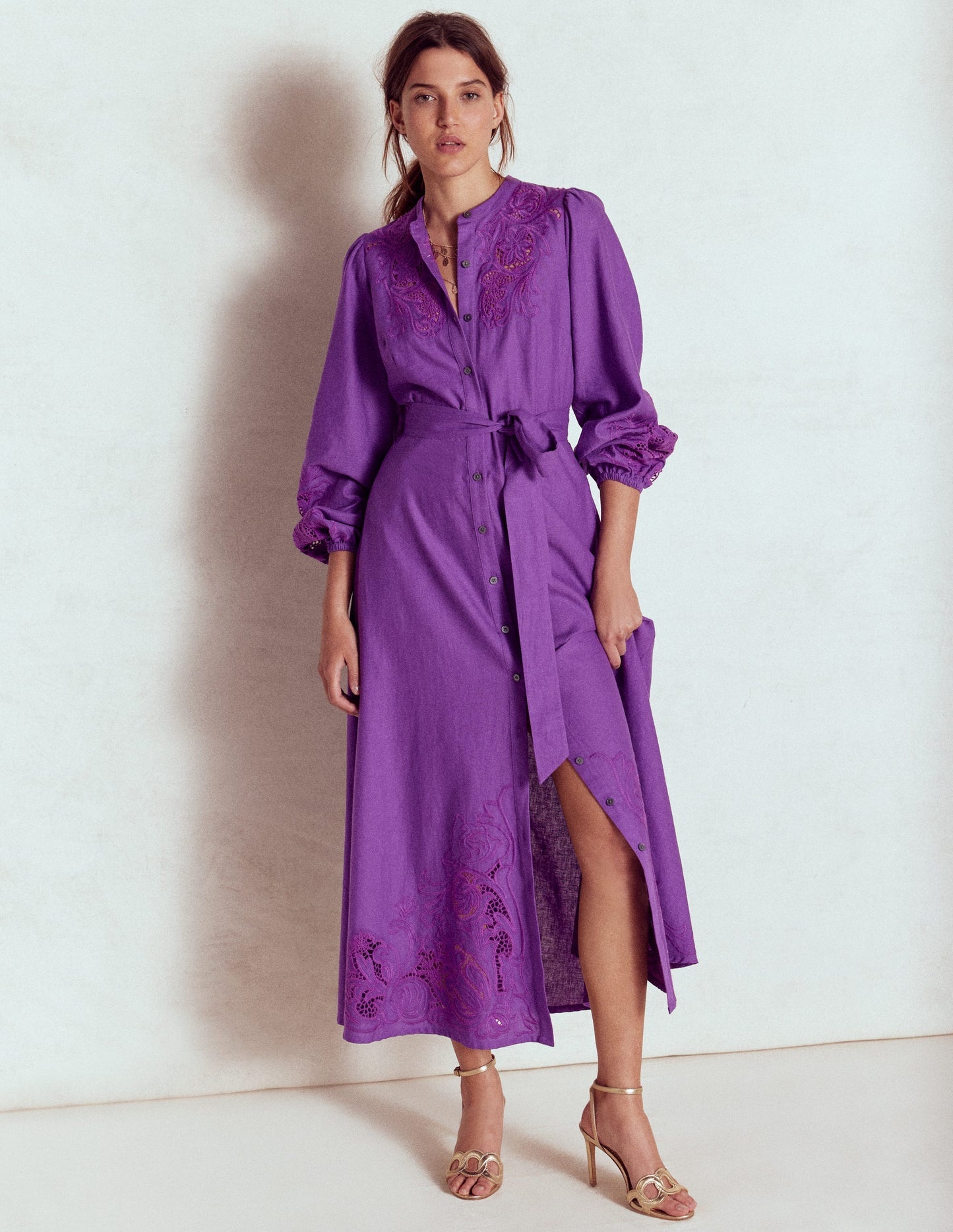 Mae Linen Blend Shirt Dress - Royal Purple
