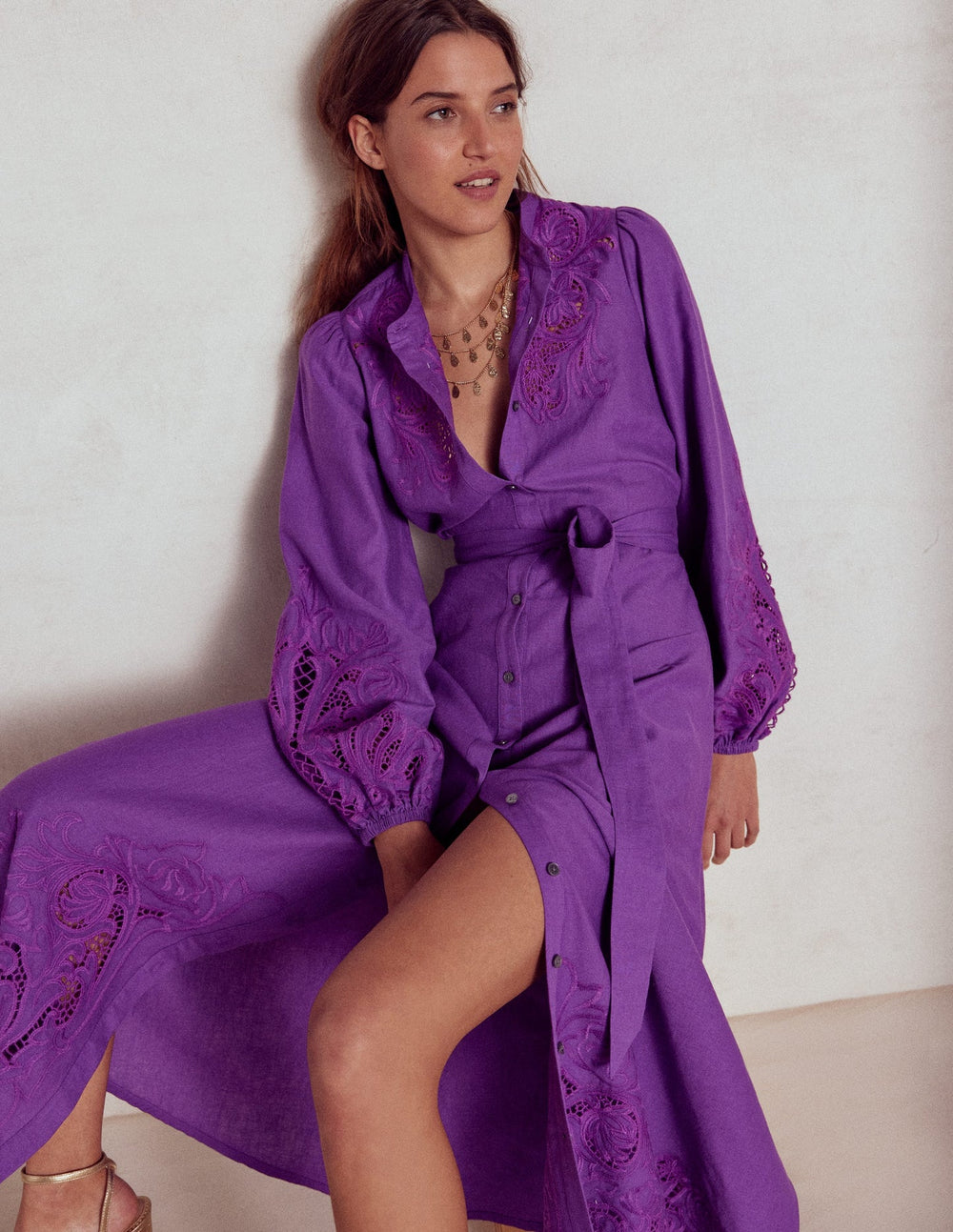 Mae Linen Blend Shirt Dress - Royal Purple