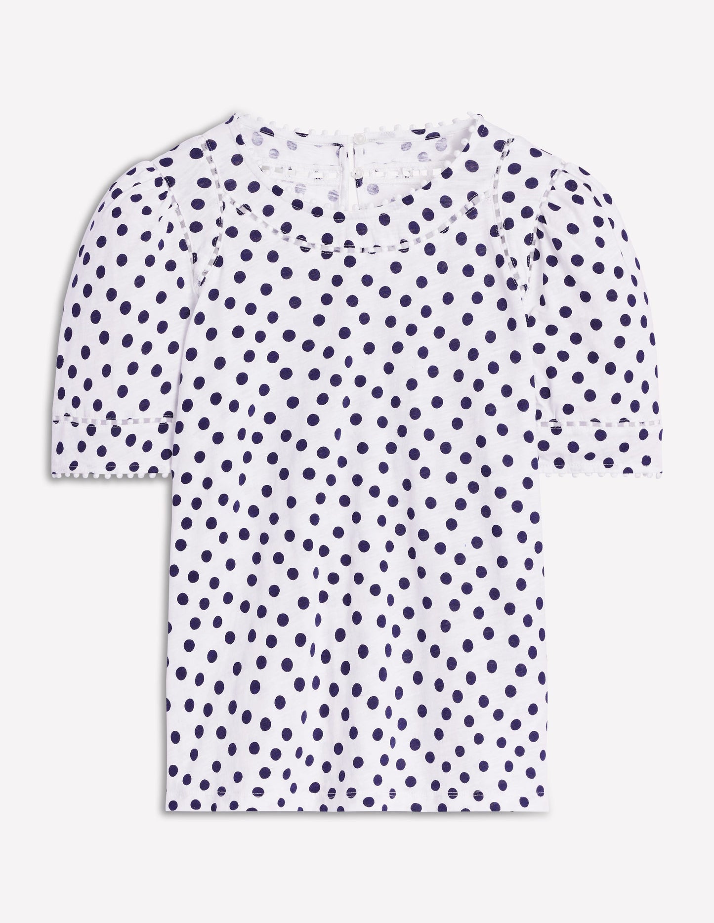 Mila Trim Detail Top - Ivory, French Navy Dot