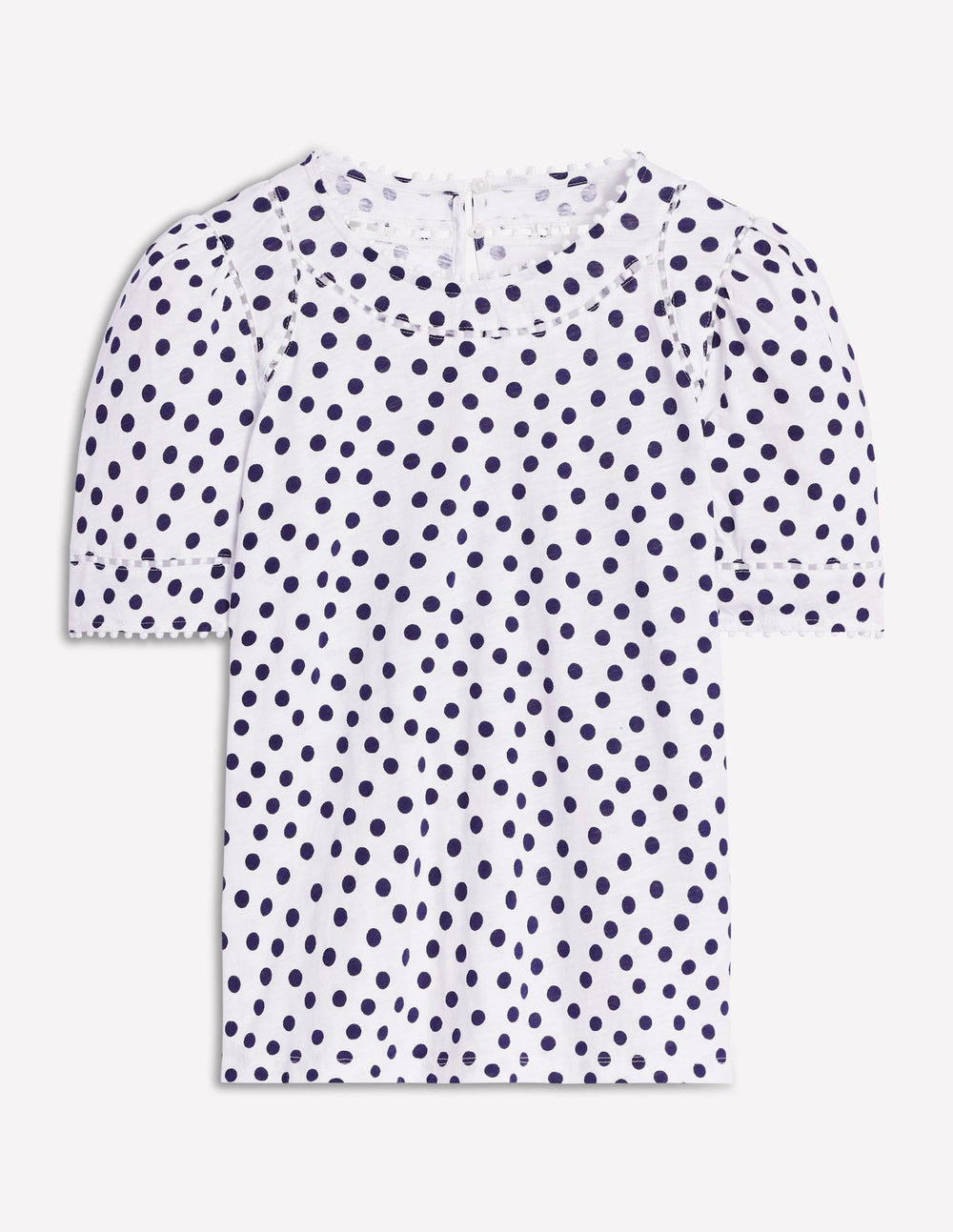 Mila Trim Detail Top - Ivory, French Navy Dot