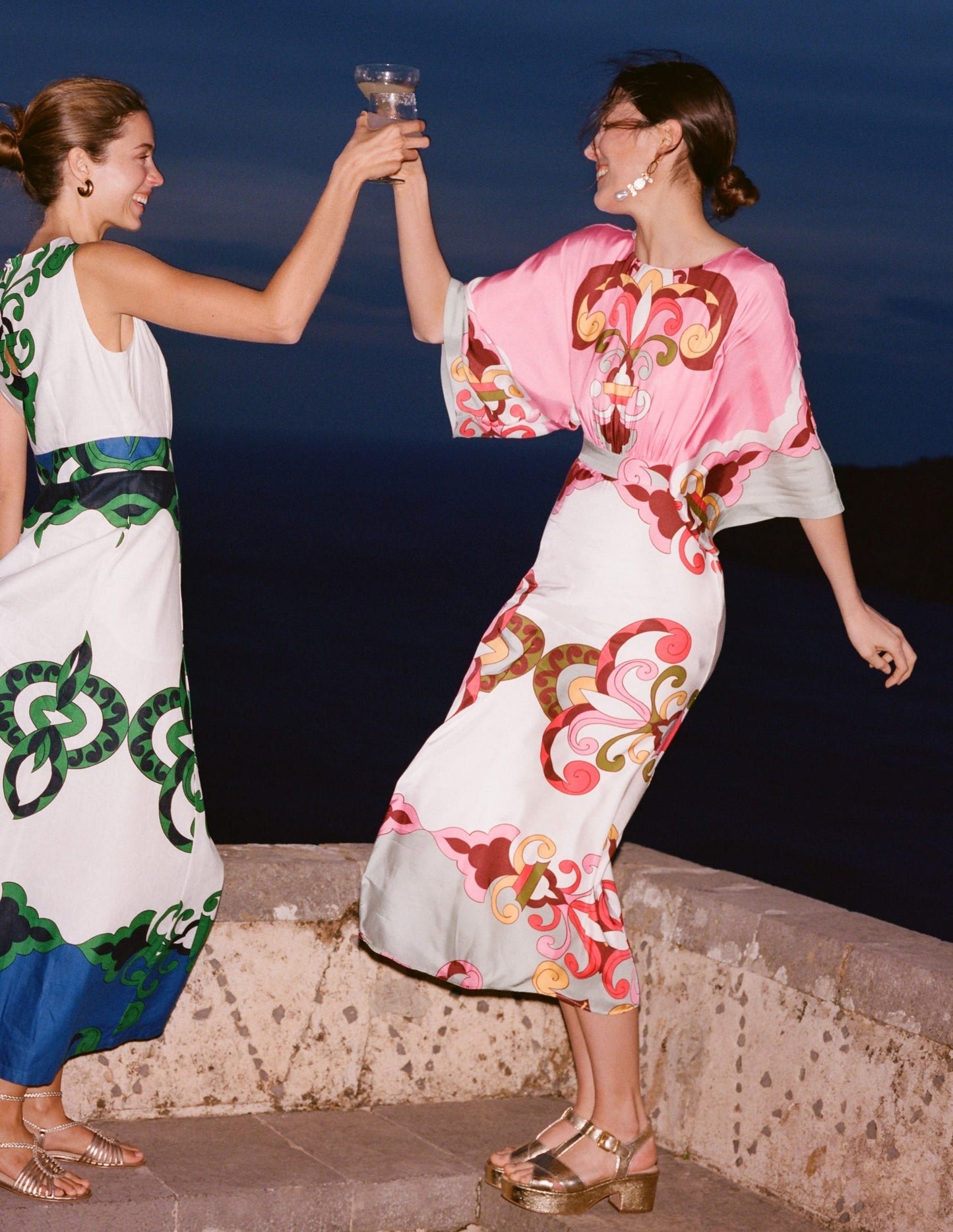 Flute Sleeve Midi Dress - Pink Rose, Ornate Reflection