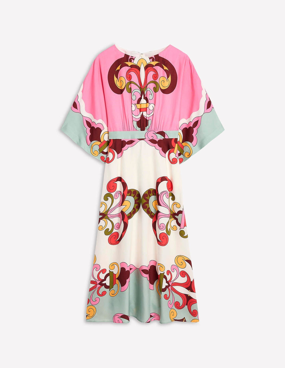 Flute Sleeve Midi Dress - Pink Rose, Ornate Reflection