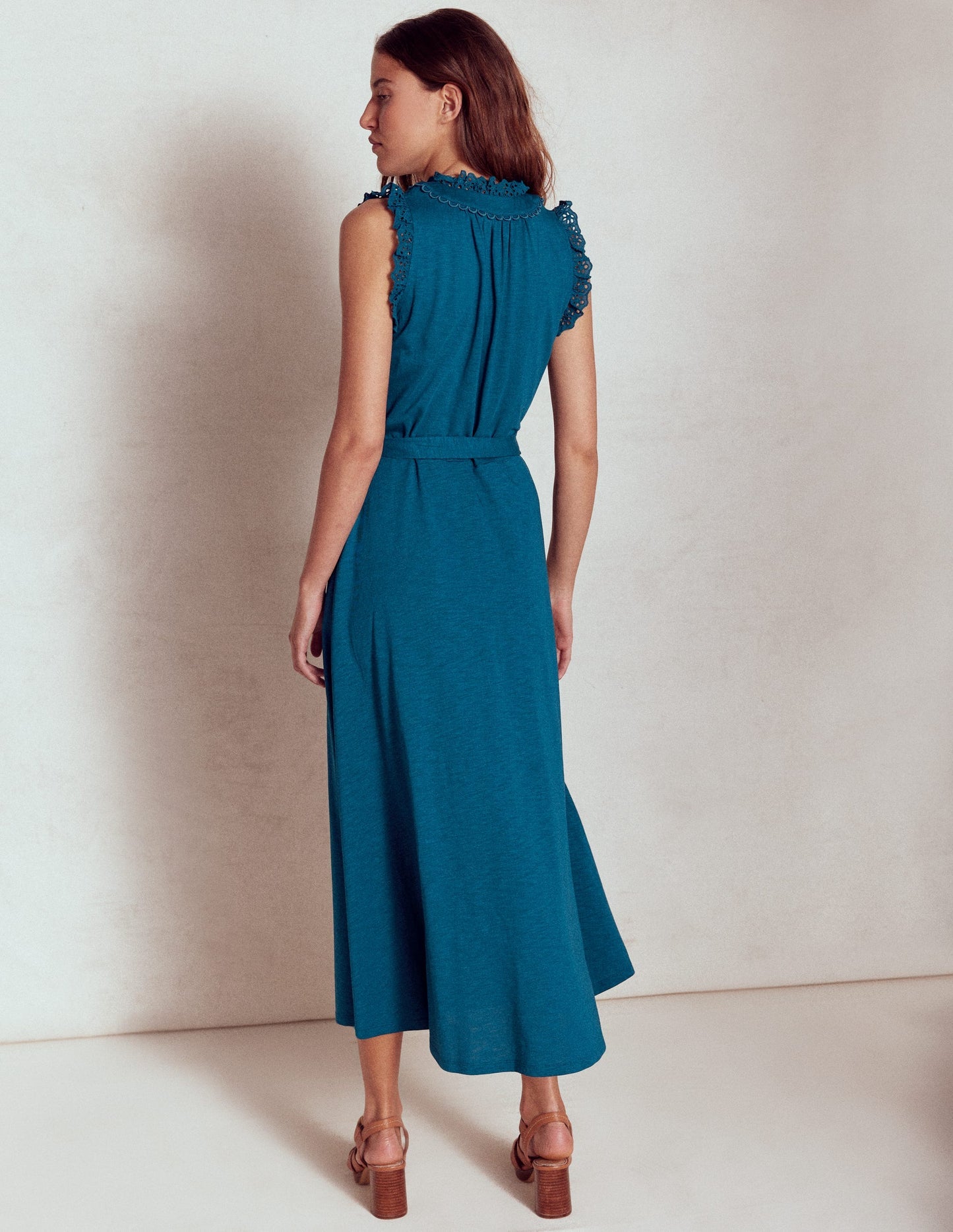 Aria Broderie Trim Midi Dress - Harbour Blue