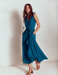 Aria Broderie Trim Midi Dress - Harbour Blue