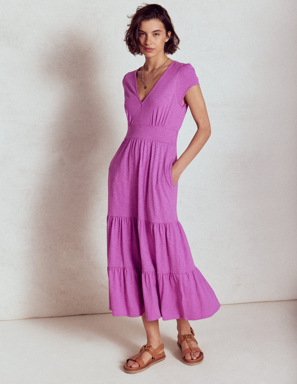 Eloise Tiered Jersey Dress - Foxglove Purple