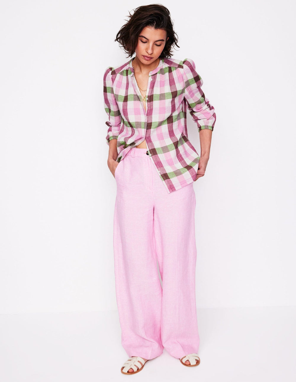 Gingham Double Cloth Top - Pink and Green Gingham