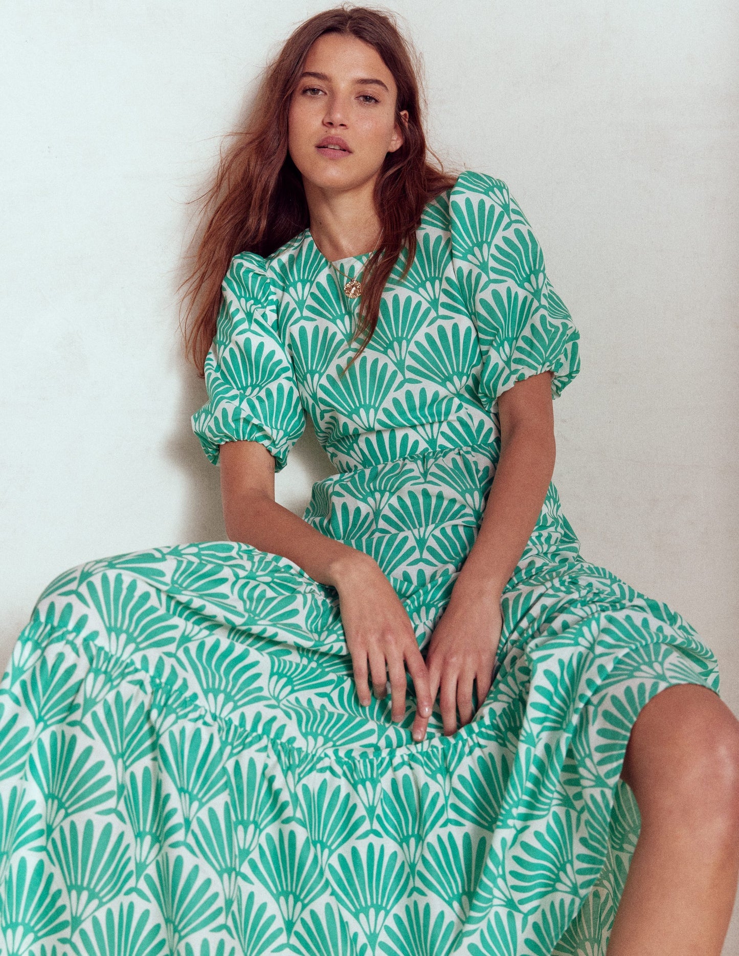 Tiered Poplin Maxi Dress - Aquamarine Blue, Deco Palm