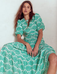 Tiered Poplin Maxi Dress - Aquamarine Blue, Deco Palm