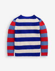 Everyday Cotton Sweater - Bright Blue/Ecru Marl Stripe