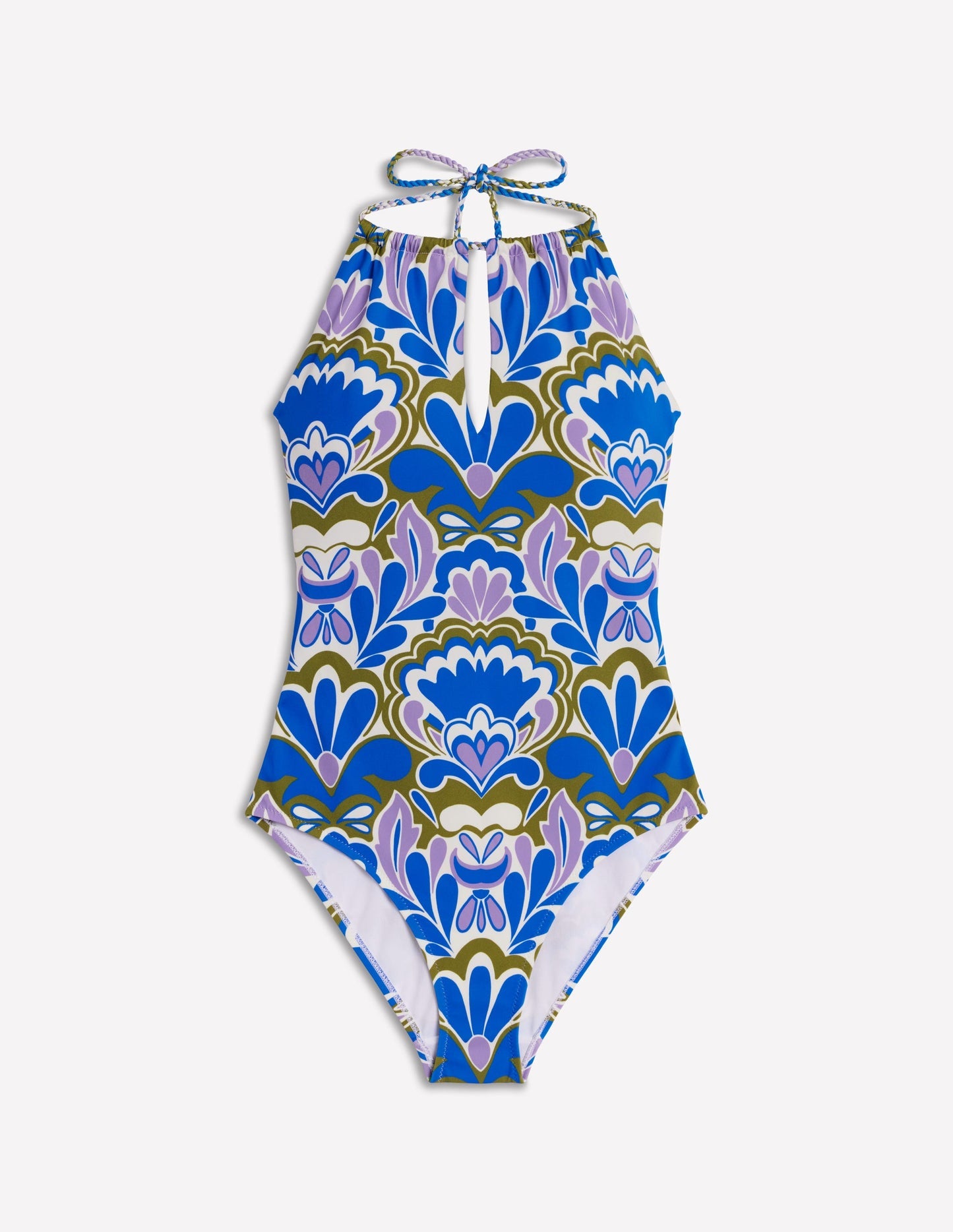 String High Neck Swimsuit - Kingfisher Blue, Freesia Stamp