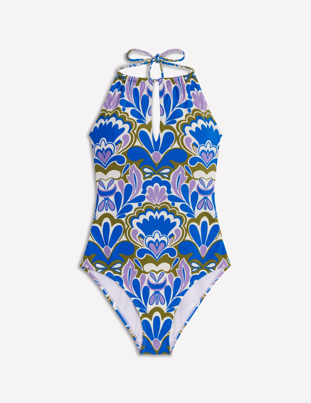String High Neck Swimsuit - Kingfisher Blue, Freesia Stamp