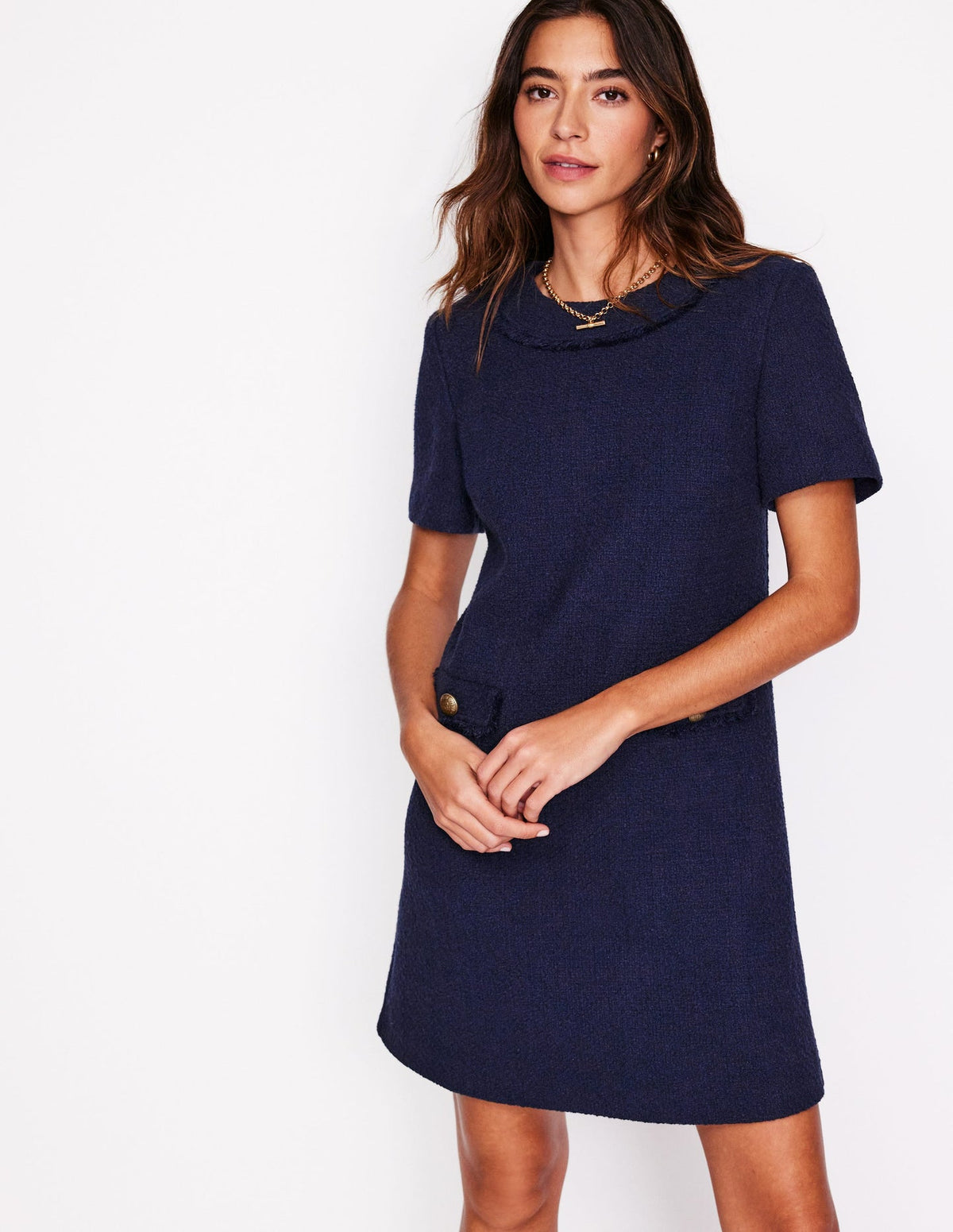 Evita Cotton Shift Dress - Navy